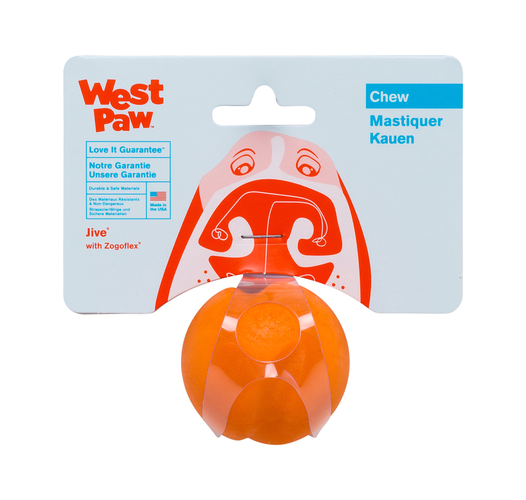 West Paw Zogoflex Jive XS 2" Dog Toy Tangerine