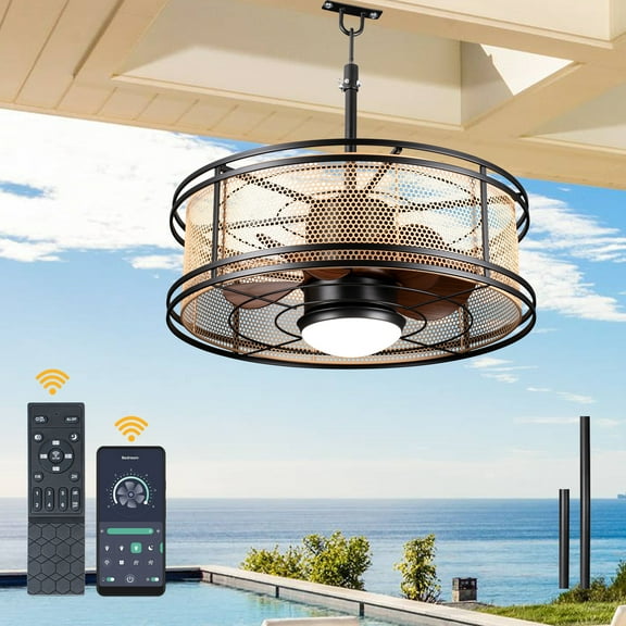 Chords Attic 24" 5-Blade Outdoor/Indoor Reversible Smart Ceiling Fan with LED Lights and Remote Control Included