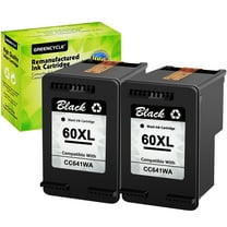 GREENCYCLE 60XL Ink Cartridges Replacement for HP High Yield 60 XL Compatible with DESKJET D1660 D2500 D5560 PhotoSmart C4600 C4780 D110a ENVY 110 120 (2 Black)