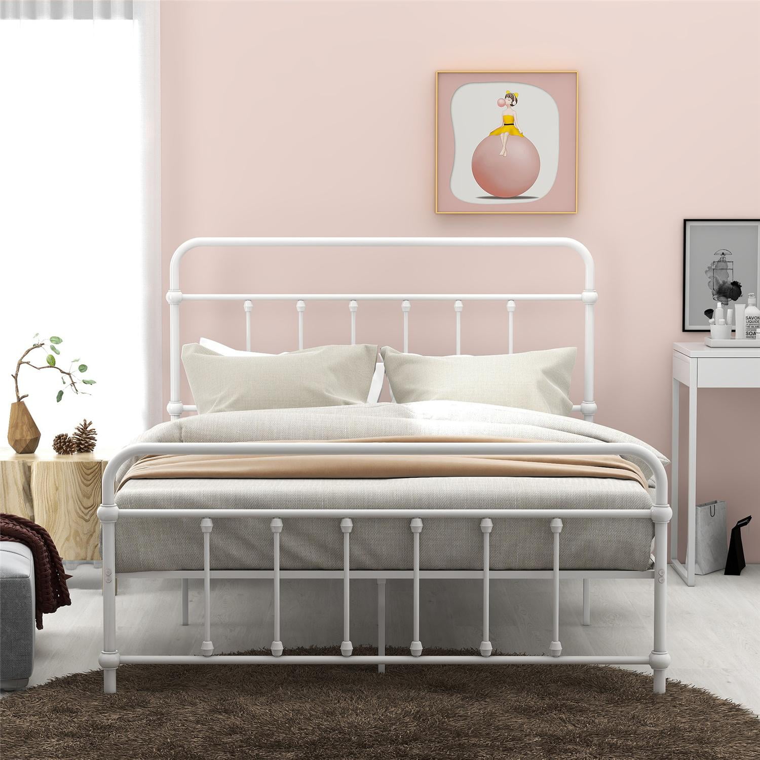 white full size bed frame