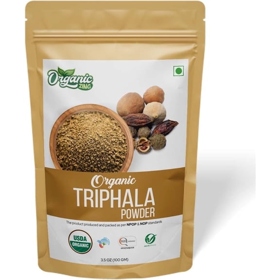 Organic Zing Triphala Powder – Sundried Amla, Bibhitaki and Haritaki Fruits- 100 Gram (100 gm (3.52 OZ Pack Of 1)