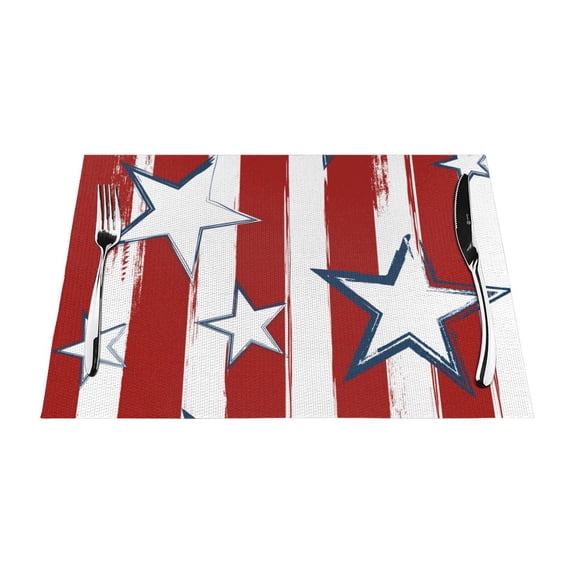 YFYANG Washable Heat-Resistant Placemats, 70% PVC/30% Polyester, Star Stripes Pattern Kitchen Table Mat, 12" x 18" 6 Pcs