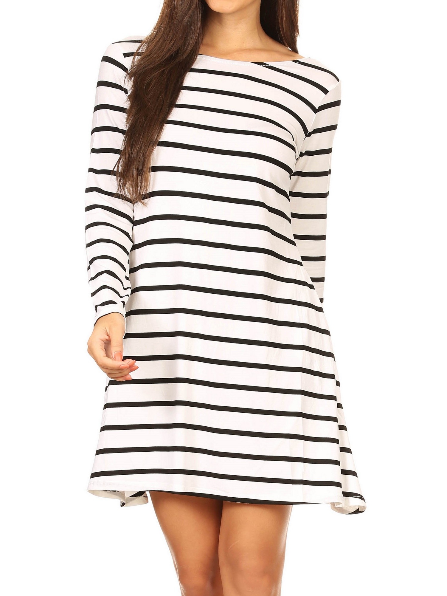 Women?s Long Sleeve Striped Trapeze V 