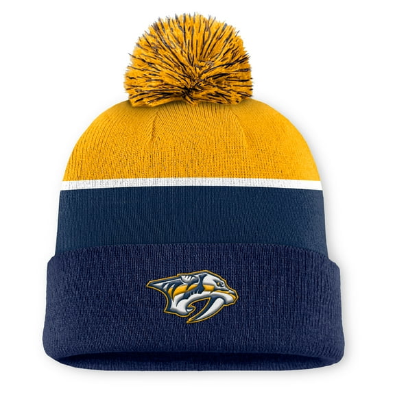 Men's Fanatics Navy Nashville Predators Authentic Pro Rink Cuffed Knit Hat with Pom