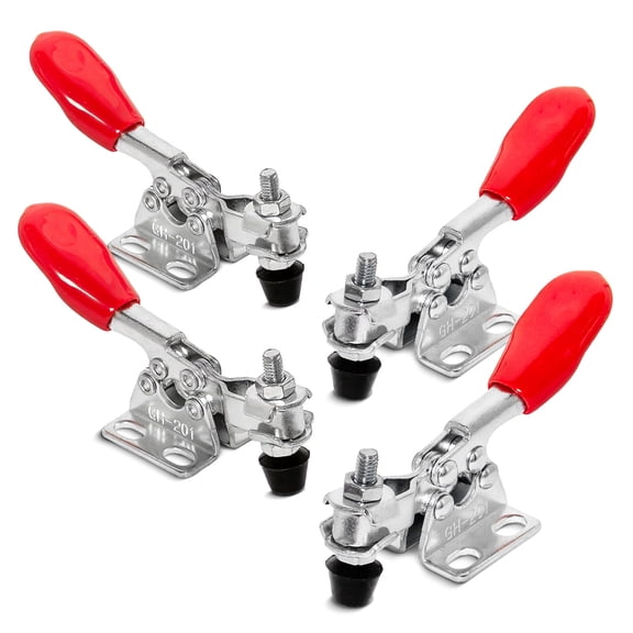 POWERTEC 4PK Toggle Clamp, 60 lbs Holding Capacity, 201 Quick Release Horizontal Clamps w/ Antislip Rubber Pressure Tip for Woodworking Jigs and Fixtures, Welding, Drill Press, Crosscut Sled, 20321