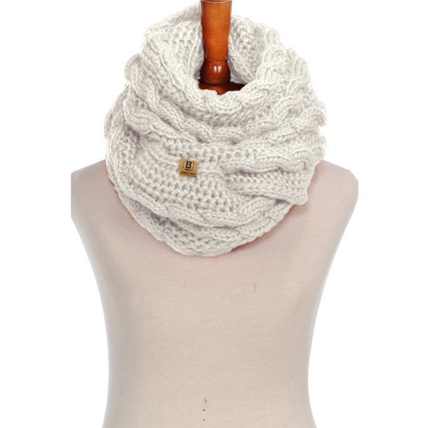 Basico Women Infinity Scarf Chunky Knitted Neck Warmer Winter Crocket Knit Ivory Scarf For 6381