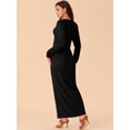 thumbnail image 4 of DARING DIVA Long Sleeve V Neck Slit Hem Maxi Cocktail Dress L Black, 4 of 5
