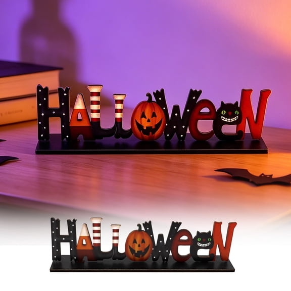 Halloween Wooden Tabletop Ornament 9.84x2.36 Inches, Spooky Sign Ornament for Tiered Tray Mantel, Party Scene Decor Home Indoor Desktop Shelf