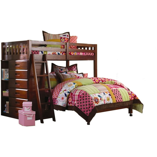 Chandler Twin over Full LShaped Bunk Bed with Bookshelves and Storage