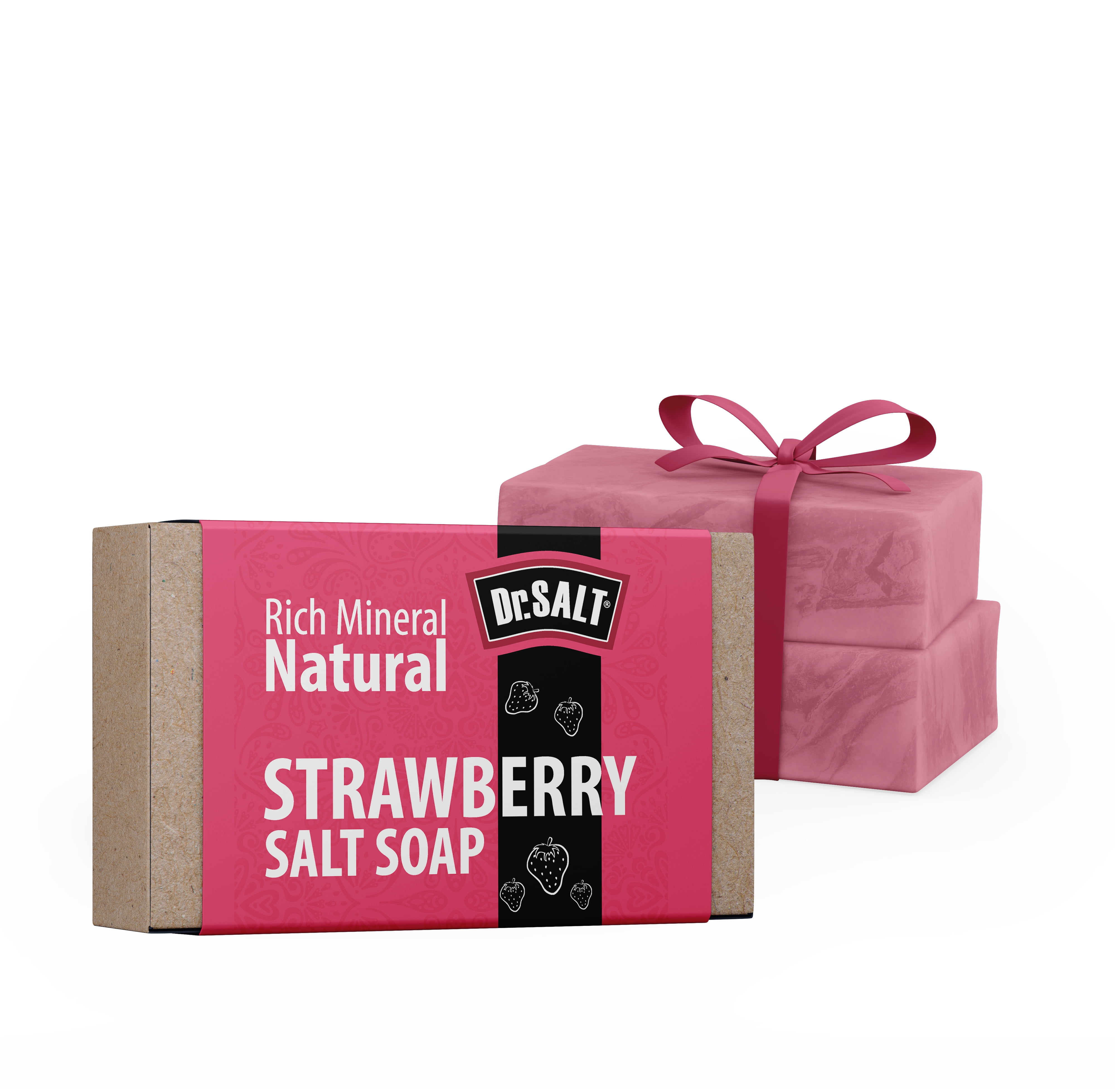 2 Bars Dr.Salt Rich Mineral Natural Strawberry Salt Soap, Anti Aging, Acne Fighting, Reduce Wrinkles, Prevent Hair Loss