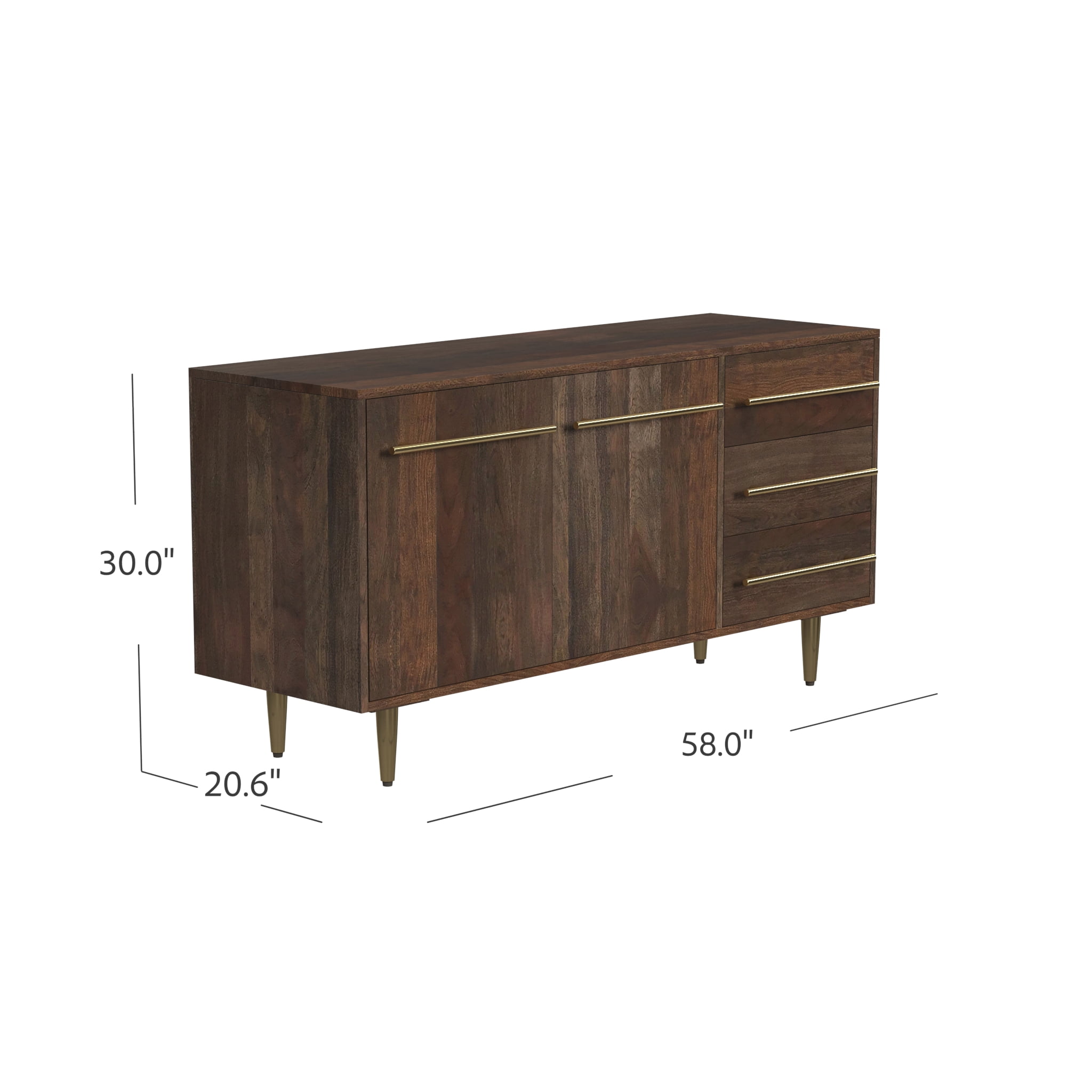 Powell Delwin Mid-Century Modern 3-Drawer 2-Door Wood Indoor Console Table, Dark Brown
