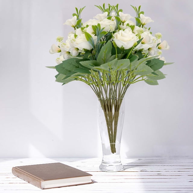 Rosa De Montaña Simulada Ramo de rosas y camelias de seda,arreglo floral artificial para decoración del hogar,centro de mesa de boda y jarrón (blanco,1 pieza) Rkxzt