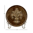 thumbnail image 4 of DecMode 14" Round Fleur De Lis Embossed Detail Brown Metal Charger with Stand, 4 of 12