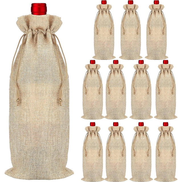 Bolsa de vino de arpillera con cordón, 12 Uds., 16x36CM, reutilizable para decoración de botellas de vino para bodas, fiestas y vacaciones