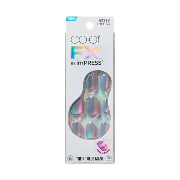 KISS colorFX by imPRESS Press On Nails , No Glue Needed, Silver, Short, Squoval Shape, 30 Ct.