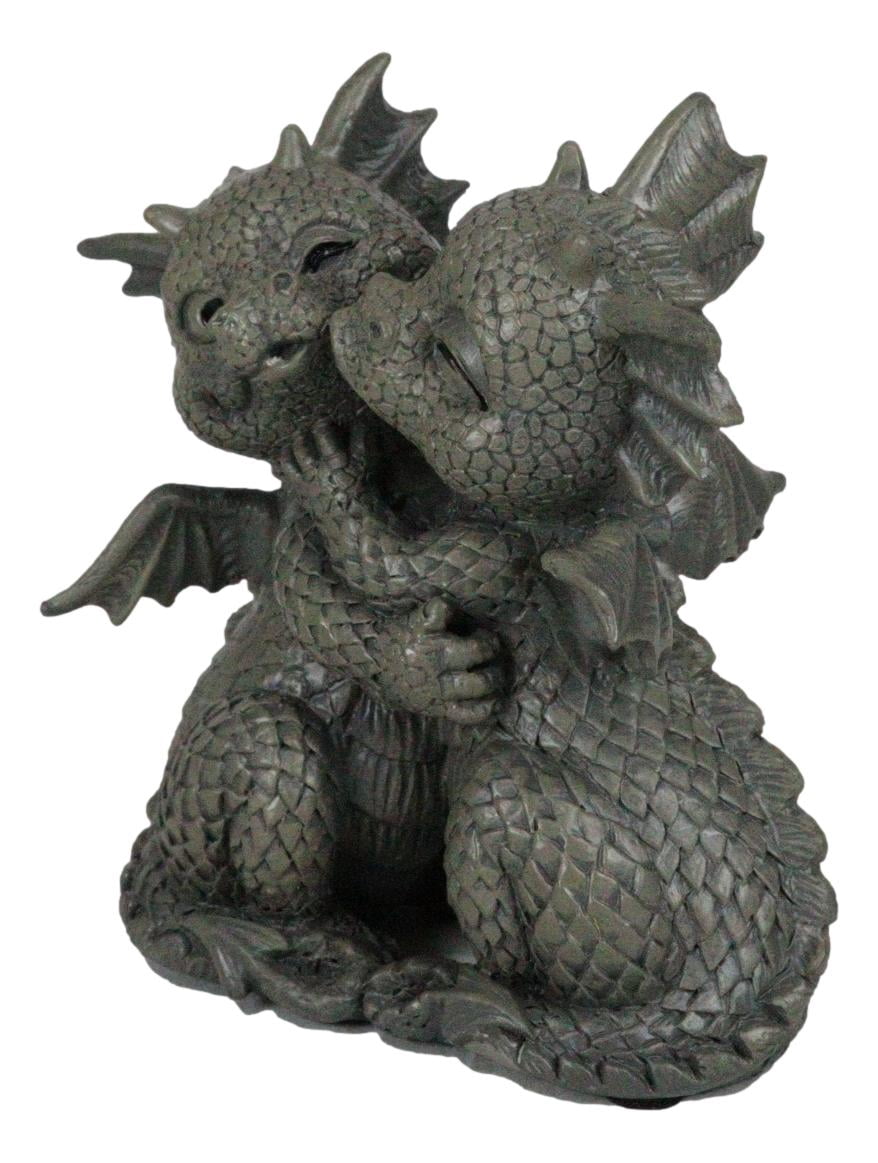 Fantasy Fiery Romance Dragon Lovers Hugging Garden Figurine Faux Stone Resin