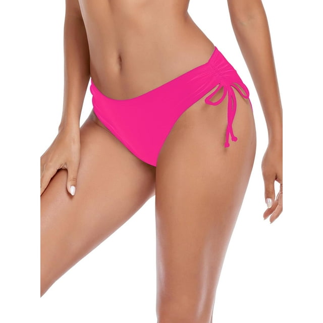Ocean Blues Women's Full Coverage Swim Bottoms Sides Drawstring Mid Rise Bikini Bottom Pink Bathing Suit Size XXL