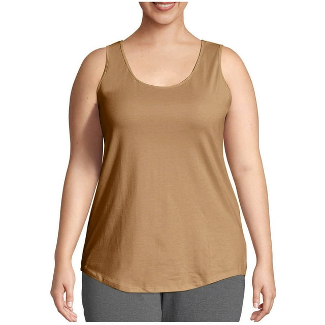 Débardeurs d'Été pour Femmes Grande Taille Confort Sans Manches Hauts Basiques Col Rond Tuniques Athlétiques Amples Décontractés sous-Maillots Kaki, 2TG