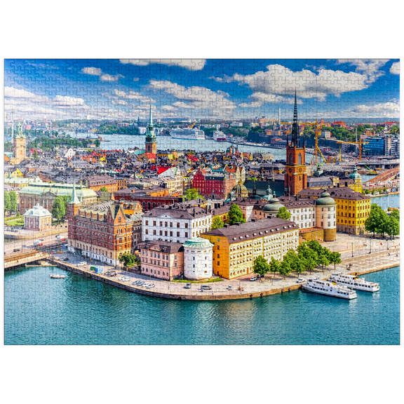 MyPuzzle - Stockholm Old Town (Gamla Stan) Cityscape From City Hall Square, Sweden - Premium 1000 Piece Jigsaw Puzzle for Adults