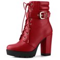 thumbnail image 1 of BLISSFUL STEP Women's Platform Buckle Lace Up Block Heel Ankle Boot Red (Size 9), 1 of 7