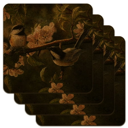 

Chickadees Songbirds Spring Blossoms Low Profile Novelty Cork Coaster Set