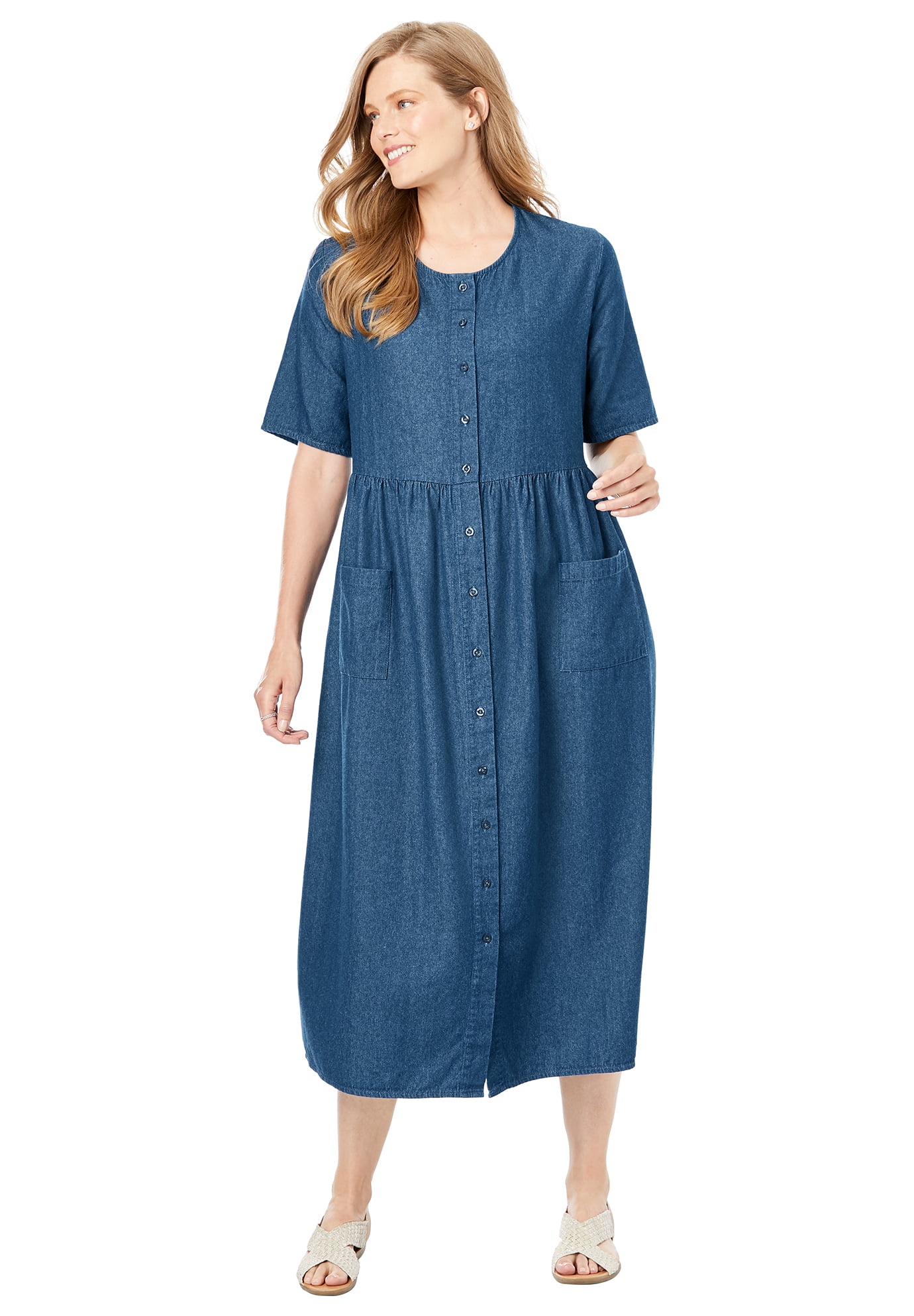 Woman Within - Woman Within Plus Size Short-sleeve Denim Dress ...