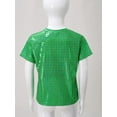 thumbnail image 3 of MSemis Kids Girls Boys Shiny Metallic Jazz Hip Hop Modern Ballet Dance Tops Short Sleeve T-Shirt Green 130, 3 of 7