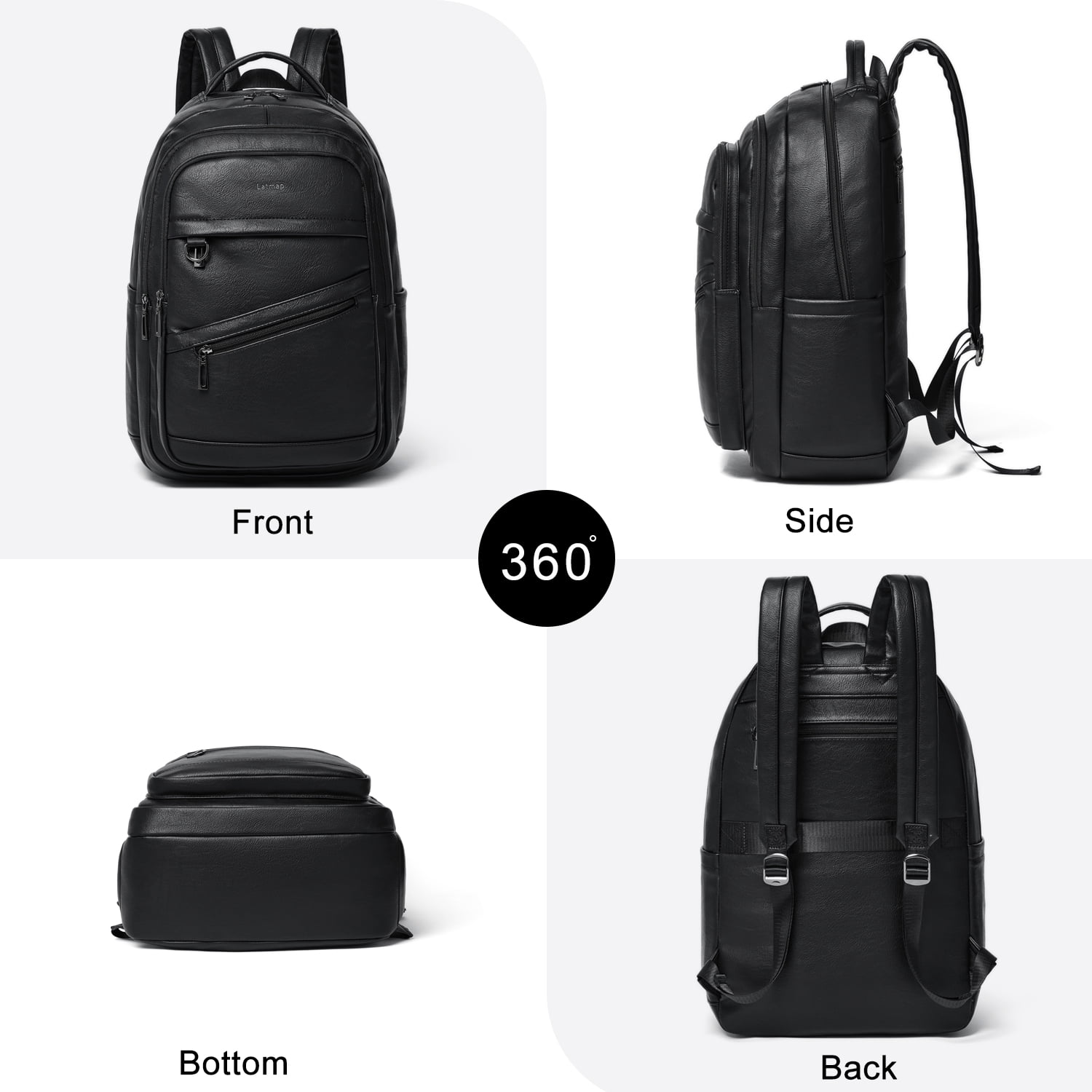 43L Vegan Leather Backpack for Women & Men, Travel Carry On Backpack, College Bookbag, Work Laptop Backpack fits 17 inch Laptop，Black