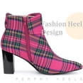 thumbnail image 4 of BLISSFUL STEP Valentine's Women's Plaid Chunky Heel Pointy Toe Rhinestone Bow Ankle Boots Purple 6, 4 of 5