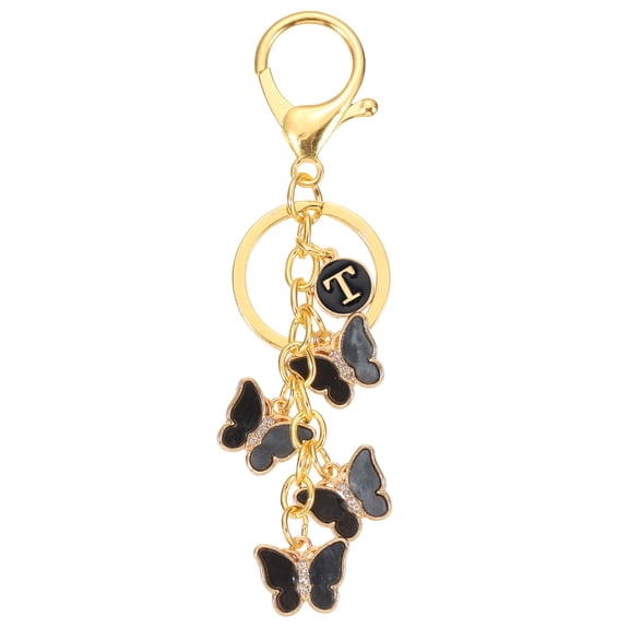Uxcell Butterfly Initial Letter Keychain, Alphabet T Personalized Metal Black Keyring
