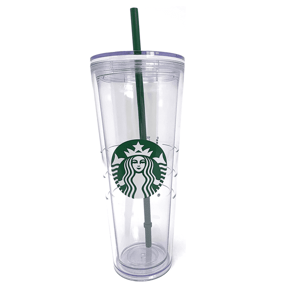 Starbucks Cold Cup Clear Venti Tumbler Traveler with Green Straw Logo - 24 oz (Acrylic)