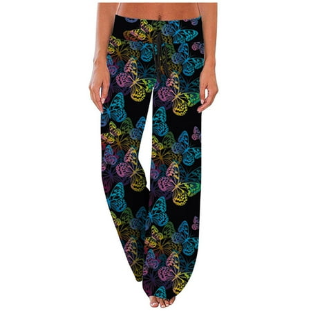 

Giftesty Pants for Women Clearance Women s Comfy Casual Pajama Floral Print Elastic Waist Lounge Wide Leg Pants