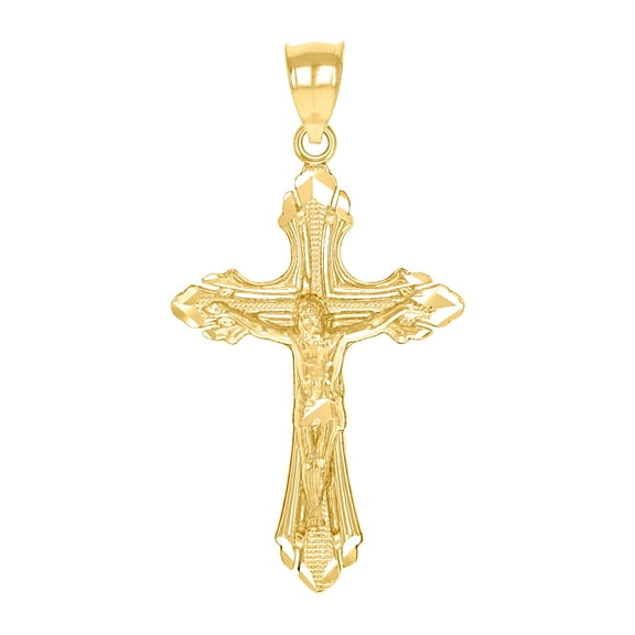 10k Yellow Gold Mens Textured Crucifix Cross Religious Charm Pendant 35.4x18.90mm Wide Necklace for Men