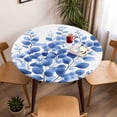 thumbnail image 5 of Watercolor Plant Leaves Elastic Fitted Round Table Cover Blue Leaf Waterproof Outdoor Tablecloth for Holiday Party, Picnic, Patio & Dining Fits Tables Up to 36"-44", 5 of 8