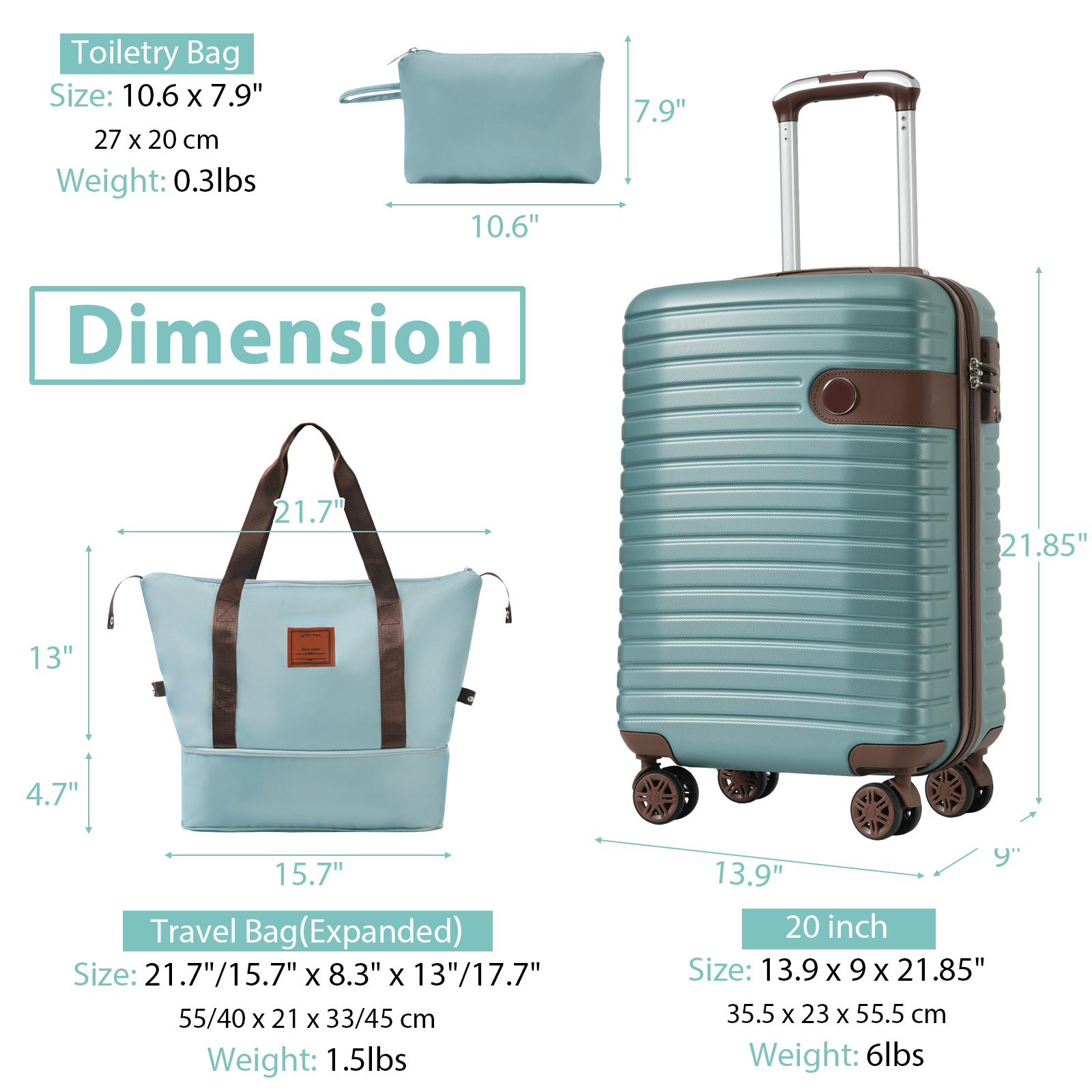 Euroco 3-Piece Luggage Set Blue photo 8