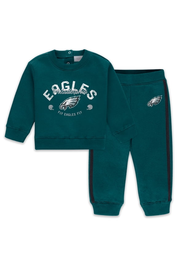 Infant & Newborn WEAR by Erin Andrews Midnight Green Philadelphia Eagles Fleece Crewneck and Pants Set
