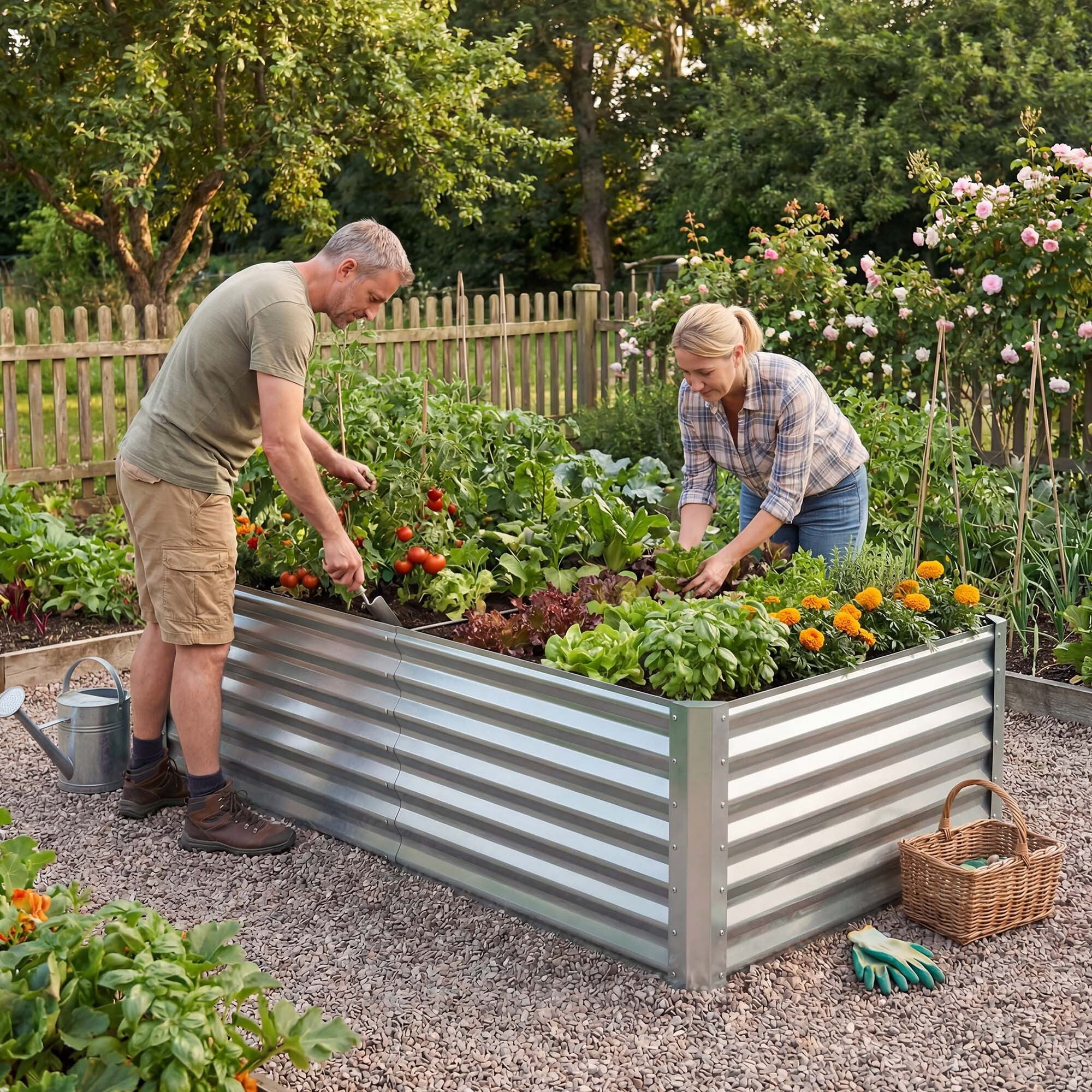 Uforic Galvanized Raised Garden Bed Kit, Metal Planter Box with Gloves, Metal Raised Garden Beds for Vegetables,Silver,6x3x3ft