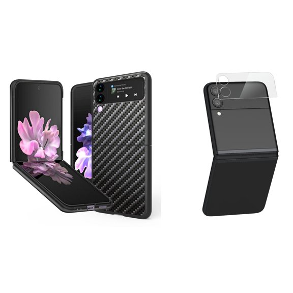 Bemz Premium Bundle for Samsung Galaxy Z Flip 3 5G: Slim Snap-On Protector Case (Carbon Fiber), Rear Camera Glass Protector