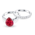 thumbnail image 4 of Rosec Jewels Lab Grown Ruby Bridal Ring Set with Moissanite | AAAA Quality 7x10 mm Pear Shaped Engagement Ring and Wedding Band, 925 Sterling Silver, US 4.00, 4 of 8