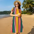thumbnail image 4 of Naloa Vertical Stripes Print Womens Summer A-Line Dress with Pockets,Short Sleeve Dresses,Flowy Beach Swing Dress for Vacation Travel, 4 of 6