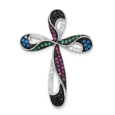 - 925 Sterling Silver Multi Stones Cubic Zirconia Cz Cross Religious Necklace Chain Slide Pendant Charm Gifts For Women For Her