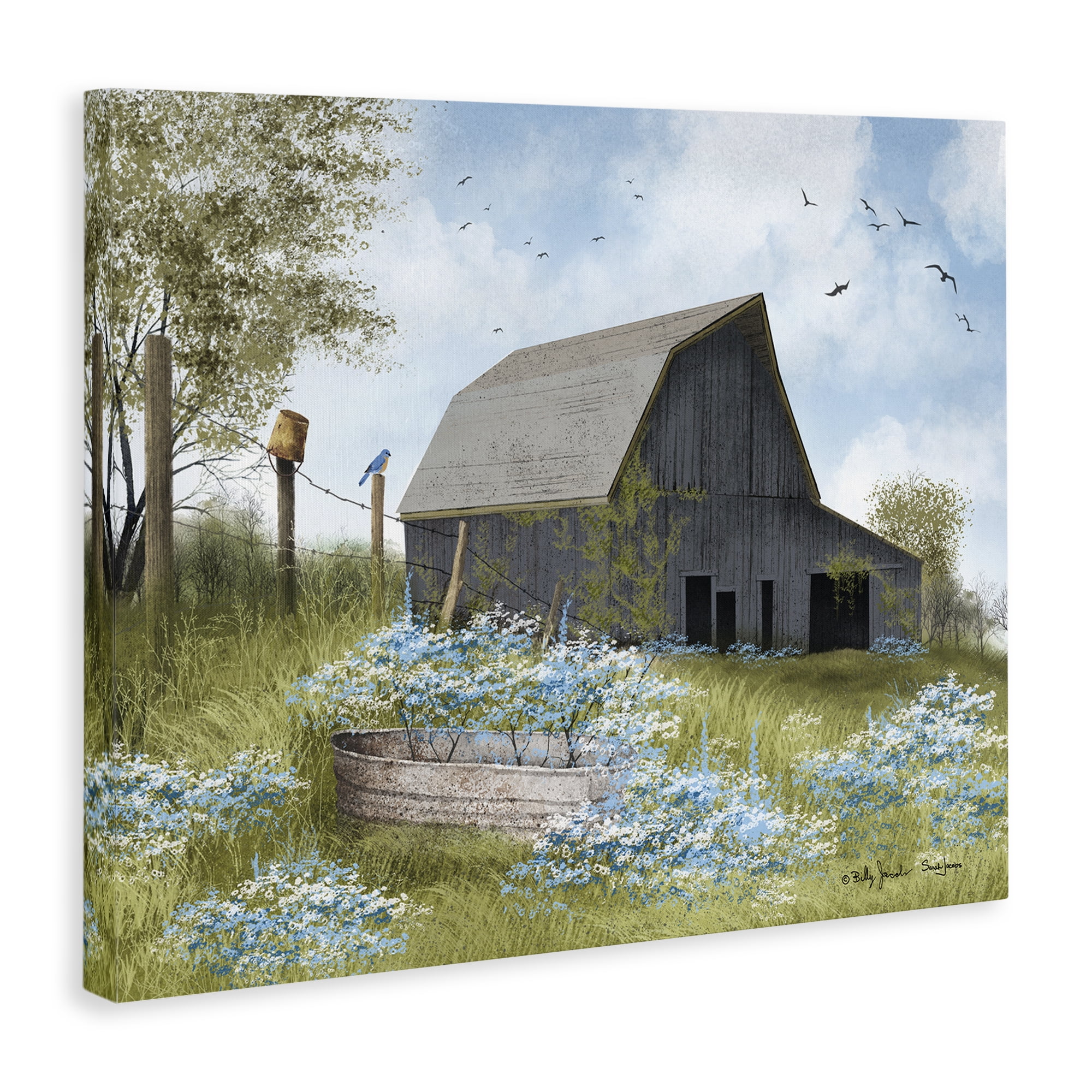 Stupell Industries Blue Floral Country Garden Landscape & Nature Painting Wrapped Canvas Art Print Wall Art, 20 x 16