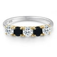 thumbnail image 3 of Gem Stone King 925 Silver and 10K Yellow Gold White Topaz and Black Onyx Wedding-Bands Ring for Women | 1.43 Cttw | Round 4MM | Gemstone November Birthstone | Size 5, 3 of 6