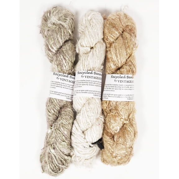 Vintageandyou Hand-Spun Upcycled Banana Silk Yarn 300g(3x100g Skein) - Soft Natural Viscose Fiber Yarn for Knitting, Crochet, Embroidery, Sewing & Weaving