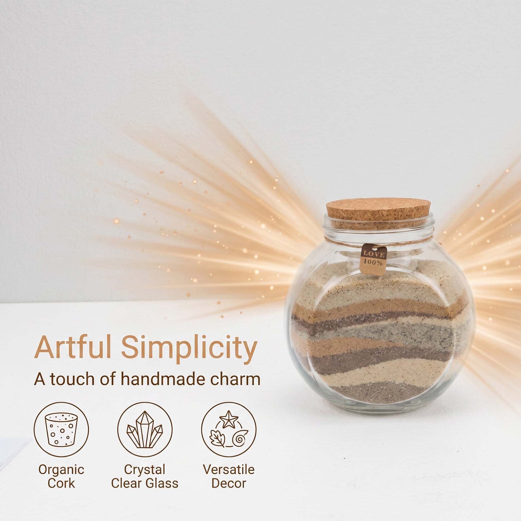 Unique Bargains Glass Storage Jars with Cork Lids and Jute Twine Tags 4.1"x 4.1"x 5.3"