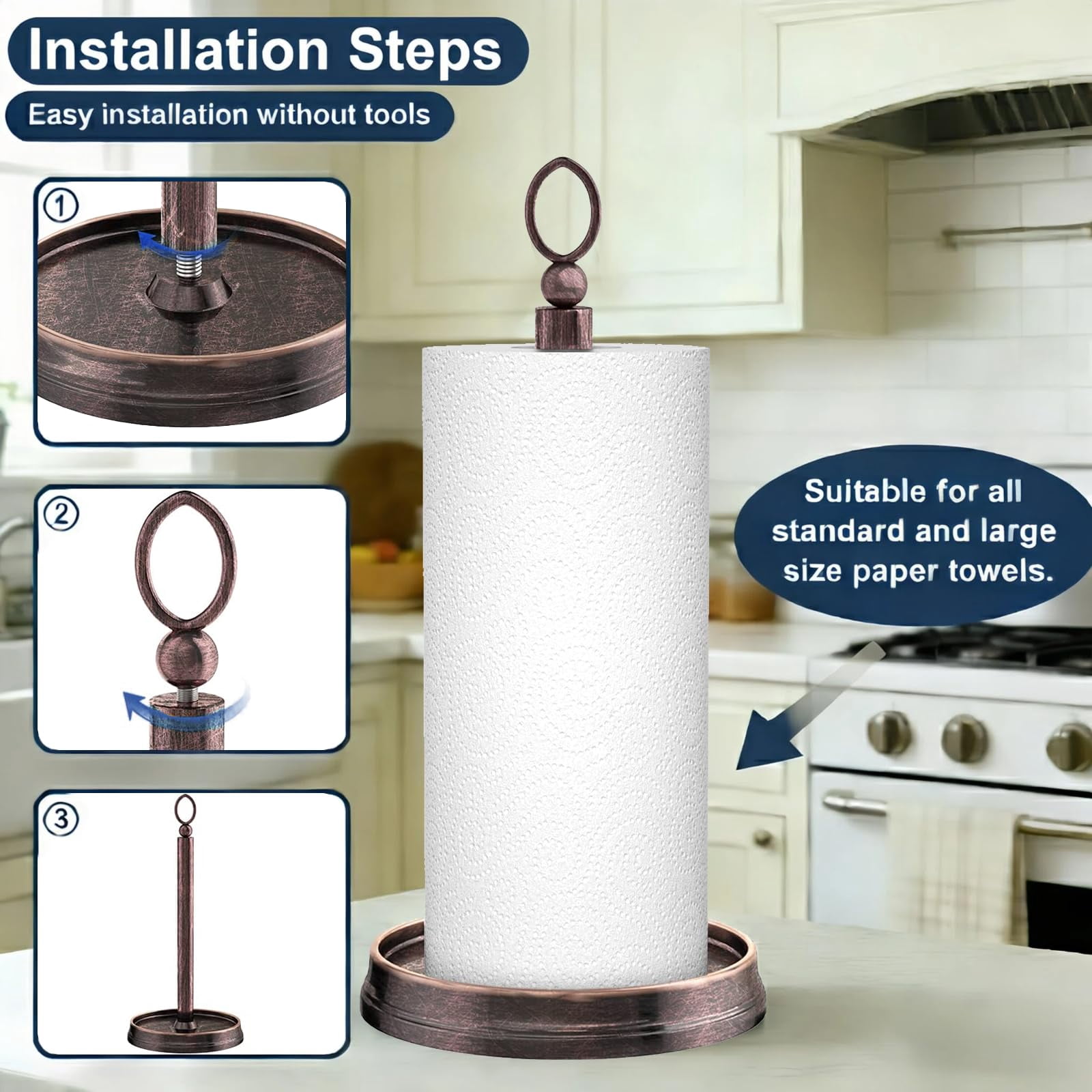 Paper Towel Holder Steel Countertop Black For Kitchen Countertops  Bars & Dining Tables Fits Standard Rolls Oil Rubbed Bronze