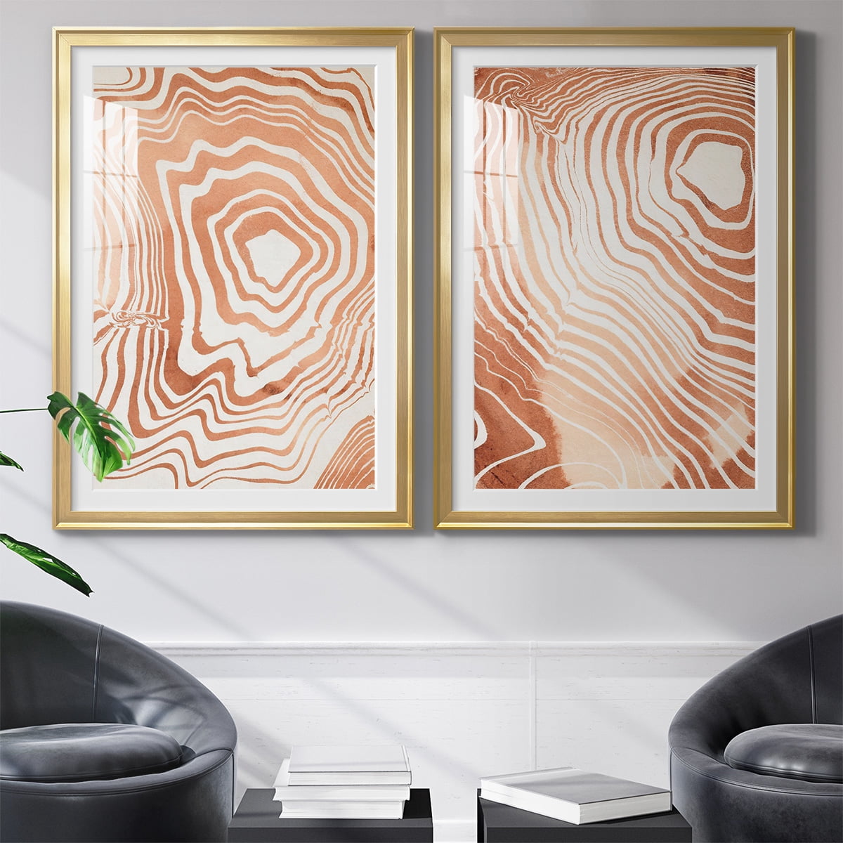 Wexford Home Wood Grain Suminagashi I Premium Framed Print, 26.5" x 36.5" - Ready to Hang, Gold (Set of 2)