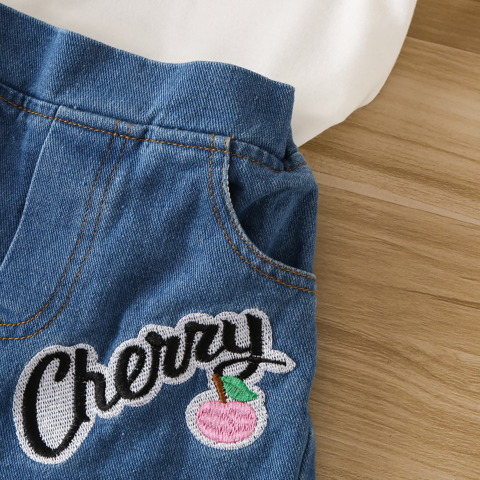 newwalpole Baby Girl Clothes Toddler Girl Summer Outfits Shirts Tops Ripped Denim Shorts Set Little Girl Clothes Yellow for Size 9-10 Years