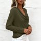 thumbnail image 2 of TaTaai Women's Casual Cowl Neck Shirt Long Sleeve V-Neck Draped Front Solid Color Blouse Flowy Soft Stretchy Lightweight Spring Summer Daily Beach Wear Gift, 2 of 9