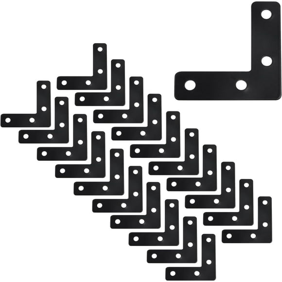 Qucyy Mending Plate BracketCorner Flat Brace 50x50mm/1.97x1.97" (LxW) Mending Plate Bracket L Shaped with Screws Black Set of 20 Black 1.97x1.97\